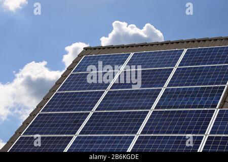 Roof with solar panels Stock Photo