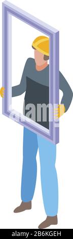 Apartment window installation icon, isometric style Stock Vector