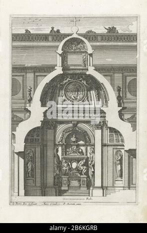 Cross section of chapel with dome Tombeaux ou Mozoles (series title) At the bottom there is a grave monument against the wall of the chapel between two Corinthian columns . The coffin is on two slaves. Page 6 from series title page and 5 blades, third editie. Manufacturer : printmaker Jean Lepautre (listed building) in its design: Jean Lepautre (listed building) publisher: Pierre Mariette (II) (listed building) provider privilege: Louis XIV (king of France) (listed building) Place manufacture: printmaker: France (possible) in its design: France (possible) publisher: Paris Date: 1661 Material: Stock Photo