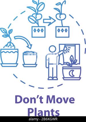Dont move plants concept icon. Houseplants caring. Floriculture tip. Flowers acclimatization idea thin line illustration. Vector isolated outline RGB Stock Vector
