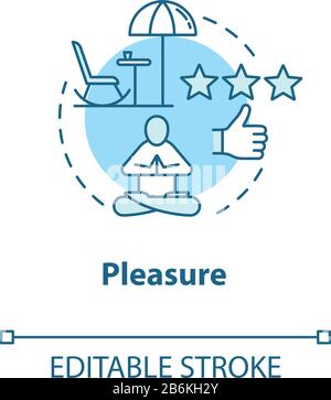 Pleasure concept icon. Vacation. Rest and relaxation. Wellness, wellbeing. Meditation on resort. Leisure idea thin line illustration. Vector isolated Stock Vector