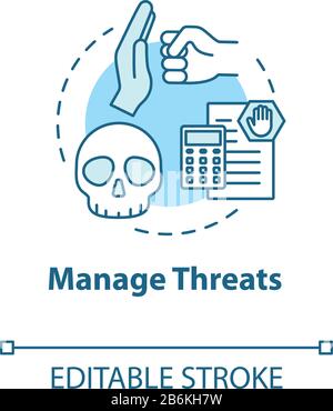 Manage threats concept icon. Self-building and development. Handling crisis. System malware. Achieve goals idea thin line illustration. Vector Stock Vector