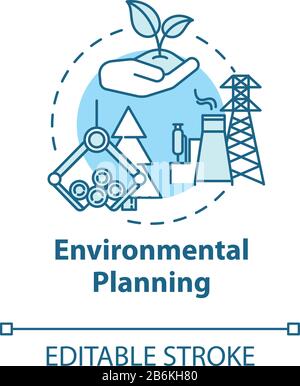 Environmental planning concept icon. Building construction. Urban infrastructure. Landscape use idea thin line illustration. Vector isolated outline Stock Vector