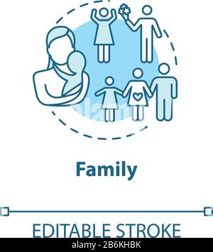 Family concept icon. Loving relationship. Father and mother with children. Couple planning for children idea thin line illustration. Vector isolated Stock Vector