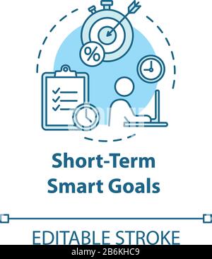 Short-term smart goals concept icon. Taking opportunities for project. Building business. Planning idea thin line illustration. Vector isolated Stock Vector