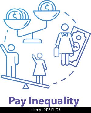 Pay inequality blue concept icon. Compensation discrimination. Salary inequity. Workplace fairness. Pay gap idea thin line illustration. Vector Stock Vector