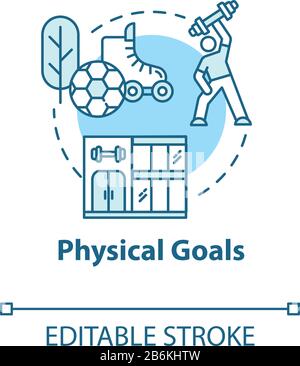 Physical goals concept icon. Active lifestyle. Muscular athlete. Sport workout. Self-development idea thin line illustration. Vector isolated outline Stock Vector