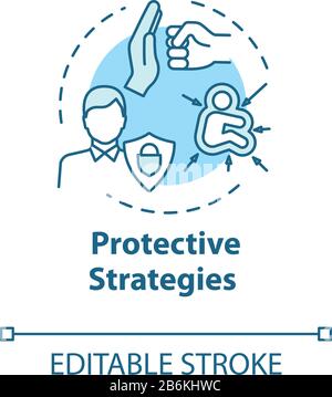 Protective strategies concept icon. Smart development. Client support. Business assurance. Self-building idea thin line illustration. Vector isolated Stock Vector