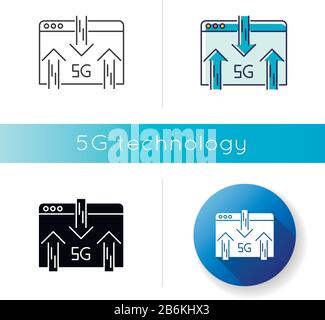 5G web browser icon. Internet browsing. Wireless technology. Fast connection. Data transmission, exchange. Linear black and RGB color styles. Isolated Stock Vector