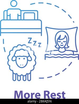 More rest concept icon. Sleep in bedroom. Personal relaxation. Comfortable nap. Count sheeps in bedroom. Asleep person idea thin line illustration Stock Vector