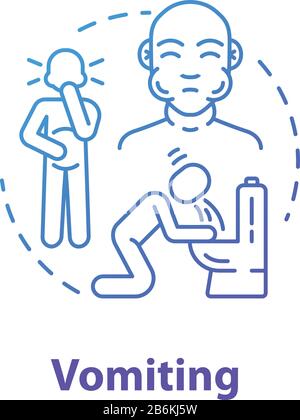 Vomiting concept icon. Person unwell. Stomach poisoning. Puking from hangover. Gastritis and nausea. Flu symptom idea thin line illustration. Vector Stock Vector