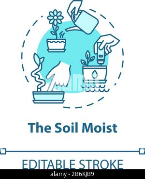 Soil moist concept icon. Indoor potted flowers concern. Houseplants caring idea thin line illustration. Ground humidity determination. Vector isolated Stock Vector