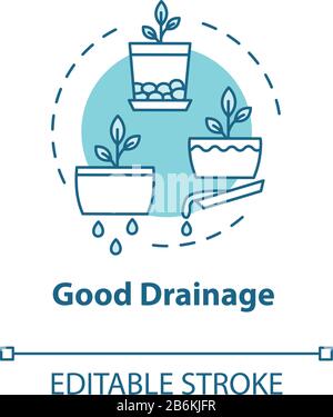 Good drainage concept icon. Houseplants caring. Home gardening tip. Plant nursing, floristry hobby idea thin line illustration. Vector isolated Stock Vector