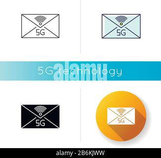 5G envelope icon. Email exchange. Fast messaging. Mobile cellular network. Communication. Wireless technology. Linear black and RGB color styles Stock Vector