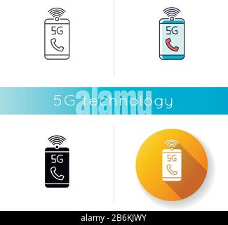 5G mobile network icon. Improved standard for phone calls, voice messages. Communication. Wireless technology. Linear black and RGB color styles Stock Vector