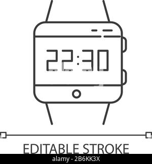 Wrist smartwatch pixel perfect linear icon. Smart watch. Digital wristwatch. Fitness tracker. Thin line customizable illustration. Contour symbol Stock Vector