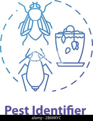 Pest identifier concept icon. Indoor plants concern. Flowers care. Getting rid of bugs in houseplants idea thin line illustration. Vector isolated Stock Vector