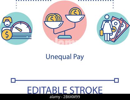 Unequal pay icon. Man and woman work salary gap, gender employment inequality, discrimination idea thin line illustration. Vector isolated outline RGB