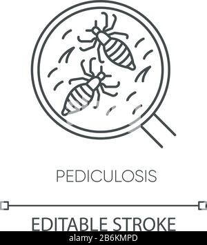 Pediculosis pixel perfect linear icon. Thin line customizable illustration. Contagious medical problem, epidemic disease, head lice contour symbol Stock Vector