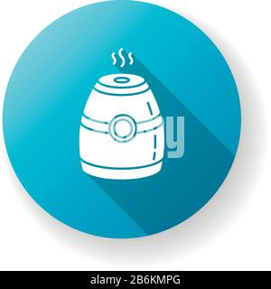 Steam humidifier blue flat design long shadow glyph icon. Portable air purifier, oil diffuser. Electrical appliance, humidity regulation equipment Stock Vector