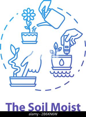 Soil moist concept icon. Indoor potted flowers concern. Ground humidity determination. Houseplants caring idea thin line illustration. Vector isolated Stock Vector