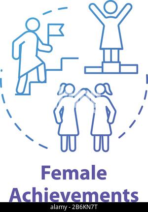 Female achievements blue concept icon. Womens accomplishments. Professional success. Feminism. Woman power idea thin line illustration. Vector Stock Vector