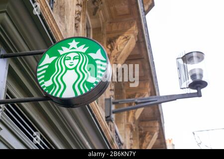 Bordeaux , Aquitaine / France - 10 30 2019 : Starbucks Coffee store bar logo shop sign american coffeehouse chain Stock Photo