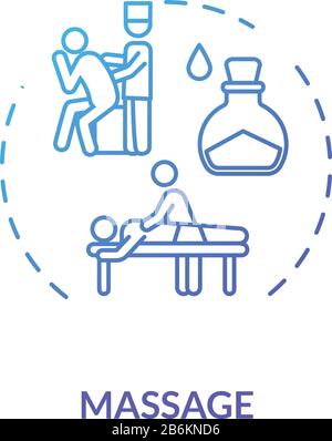 Massage concept icon. Relaxing therapeutic procedure, physiotherapy idea thin line illustration. Professional body treatment, spa service. Vector Stock Vector