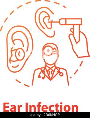 Ear infection concept icon. Inspection for disease. Diagnosis for otitis. Doctor examining patient. Otolaryngology idea thin line illustration. Vector Stock Vector