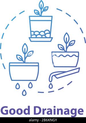 Good drainage concept icon. Home gardening tip. Houseplants caring. Plant nursing, floristry hobby idea thin line illustration. Vector isolated Stock Vector