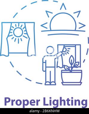 Proper lighting concept icon. Home gardening. Photosynthesis. Herbs cultivating. Adequate sunlight idea thin line illustration. Vector isolated Stock Vector