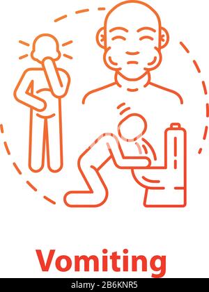 Vomiting concept icon. Pain in belly. Stomach poisoning. Puking from hangover. Gastritis and nausea. Flu symptom idea thin line illustration. Vector Stock Vector