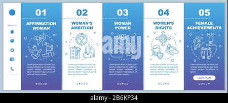 Feminism onboarding vector template. Women affirmation, ambition and achievement. Female rights. Responsive mobile website with icons. Webpage Stock Vector