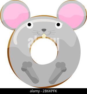 Cute mouse donut isolated on white vector illustration. Cute cartoon character. Stock Vector