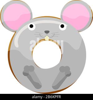 Cute mouse donut isolated on white vector illustration. Cute cartoon character. Stock Vector