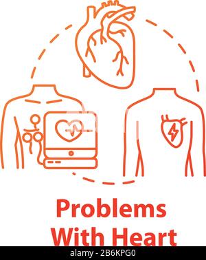 Problems with heart concept icon. Heart attack. Emergency medical treatment. Hospital diagnosis. Heart stroke idea thin line illustration. Vector Stock Vector