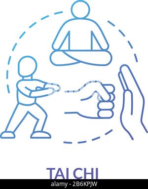 Tai chi concept icon. Traditional chinese martial art idea thin line illustration. Oriental practice, defence training and meditation technique Stock Vector
