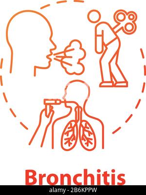 Bronchitis concept icon. Hospital, clinic. Lung disease treatment. Chest pain. Doctor visit. Unwell patient. Influenza idea thin line illustration Stock Vector