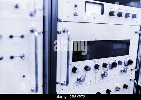 A computer unit for measuring various physical quantities, a science concept and a control center for experiments and plants Stock Photo