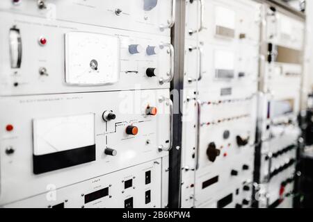 A computer unit for measuring various physical quantities, a science concept and a control center for experiments and plants Stock Photo