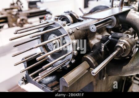 The old lathe machine tool equipment for various metal work Stock Photo