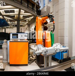 23 MARCH 2017, VIENNA, AUSTRIA: Automated arm for welding metals at the exhibition in the Technical Museum of Vienna Stock Photo