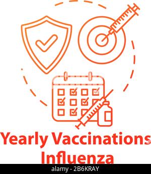 Yearly vaccination for influenza concept icon. Syringe with needle. Infection precaution. Healthcare treatment. Flu virus idea thin line illustration Stock Vector