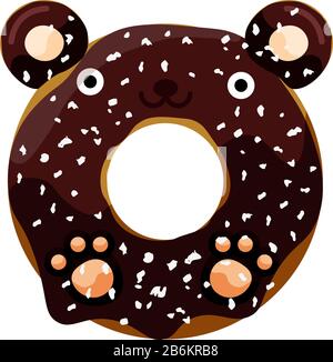 Cute powdered bear donut isolated on white vector illustration. Cute cartoon character. Stock Vector