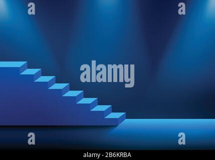 Dark background with stairs and blue light Stock Vector