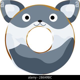 Cute wolf donut isolated on white vector illustration. Cute cartoon character. Stock Vector