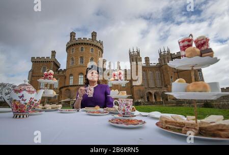 Emma Manner, Duchess of Rutland, during the launch event for a Royal Afternoon Tea inspired by Netflix's The Crown, at Belvoir Castle, Grantham. Stock Photo