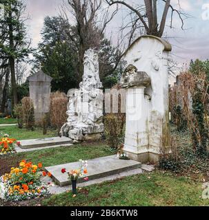 24 MARCH 2017, VIENNA, AUSTRIA: Grave of composer Johannes Brahms in Central Cemetery in Vienna, Austria. Stock Photo