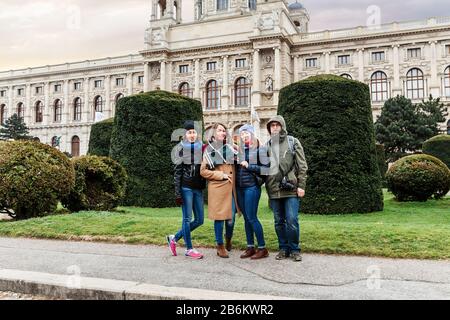 Multi-ethnic Group Of Friends Having Fun while travelling in Europe, Vienna Stock Photo