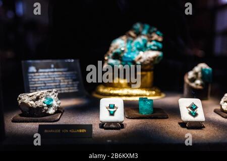 24 MARCH 2017, VIENNA, AUSTRIA: green jewelry Rings in museum of Natural history Stock Photo